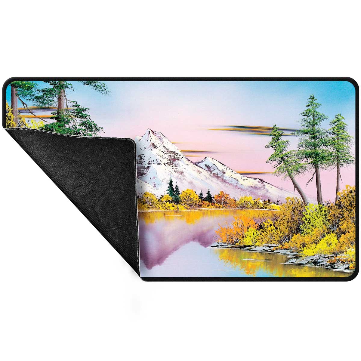 Bob Ross Mighty Mountain Lake Black Stitched Playmat - Image 3